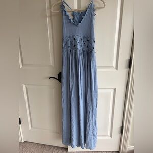 Lulus Light Blue Crochet Lace-Detail Maxi Dress Size M